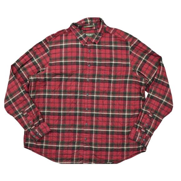 Eddie Bauer 3XLT Men's Red Plaid Cotton Button Shirt Long Sleeve Relaxed - Picture 1 of 7